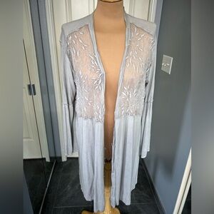 POL Grey Lace Accent Lightweight Cardigan